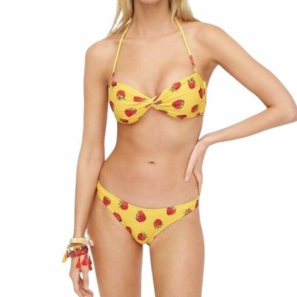 J. Crew Edie Parker Saffron Strawberry Print Bandeau High leg Bikini XXS NWT - Picture 4 of 9